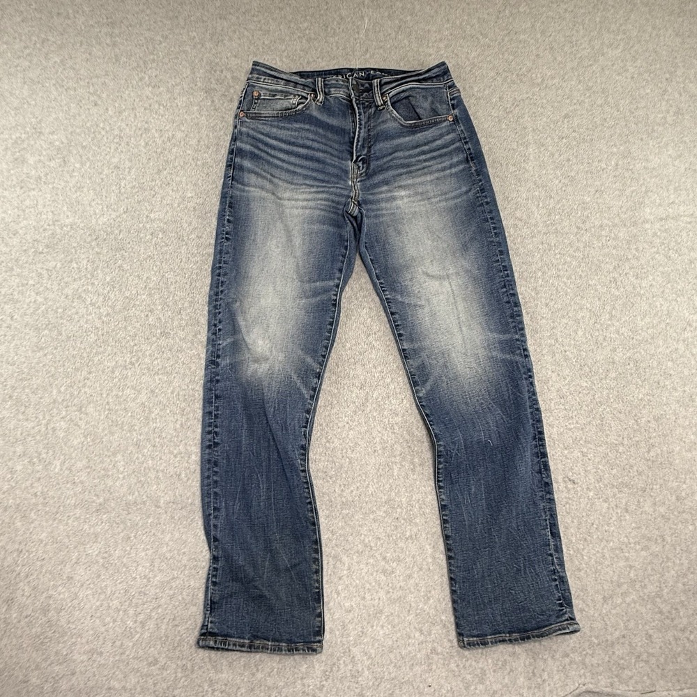 American Eagle Jeans Mens 31x32 Blue Airflex Athletic Stretch Faded Whiskered - Picture 1 of 12